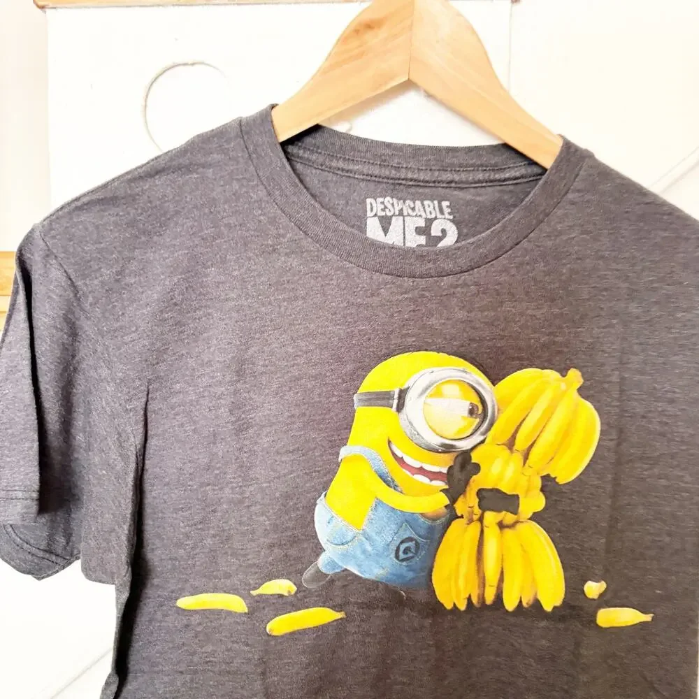 Despicable Me 2 Minions Graphic T-Shirt Charcoal Cotton Blend Size S Small